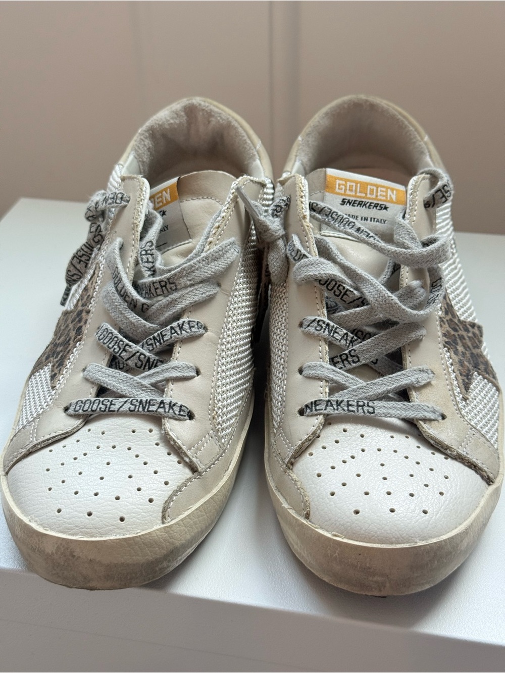 Golden Goose SZ 37 women off white Mesh Sneakers w/leopard star- spec. laces - Picture 4 of 7